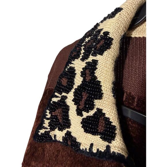 Berek Sweater Womens L Brown Animal Print Leopard Beaded Cardigan Button Vintage - Picture 6 of 16